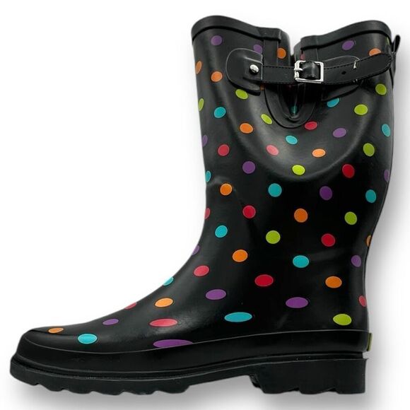 NWOT Western Chief Womens Dot City Tall Rain Boots Black Size 10 - Picture 4 of 13